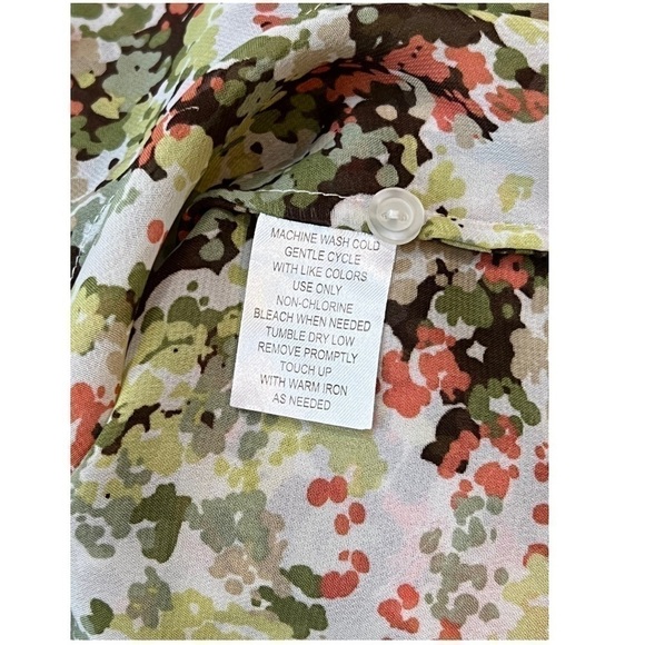 Sunny Leigh Floral Green Coral White Button Down Flowy Chiffon Blouse in Medium - Picture 8 of 10